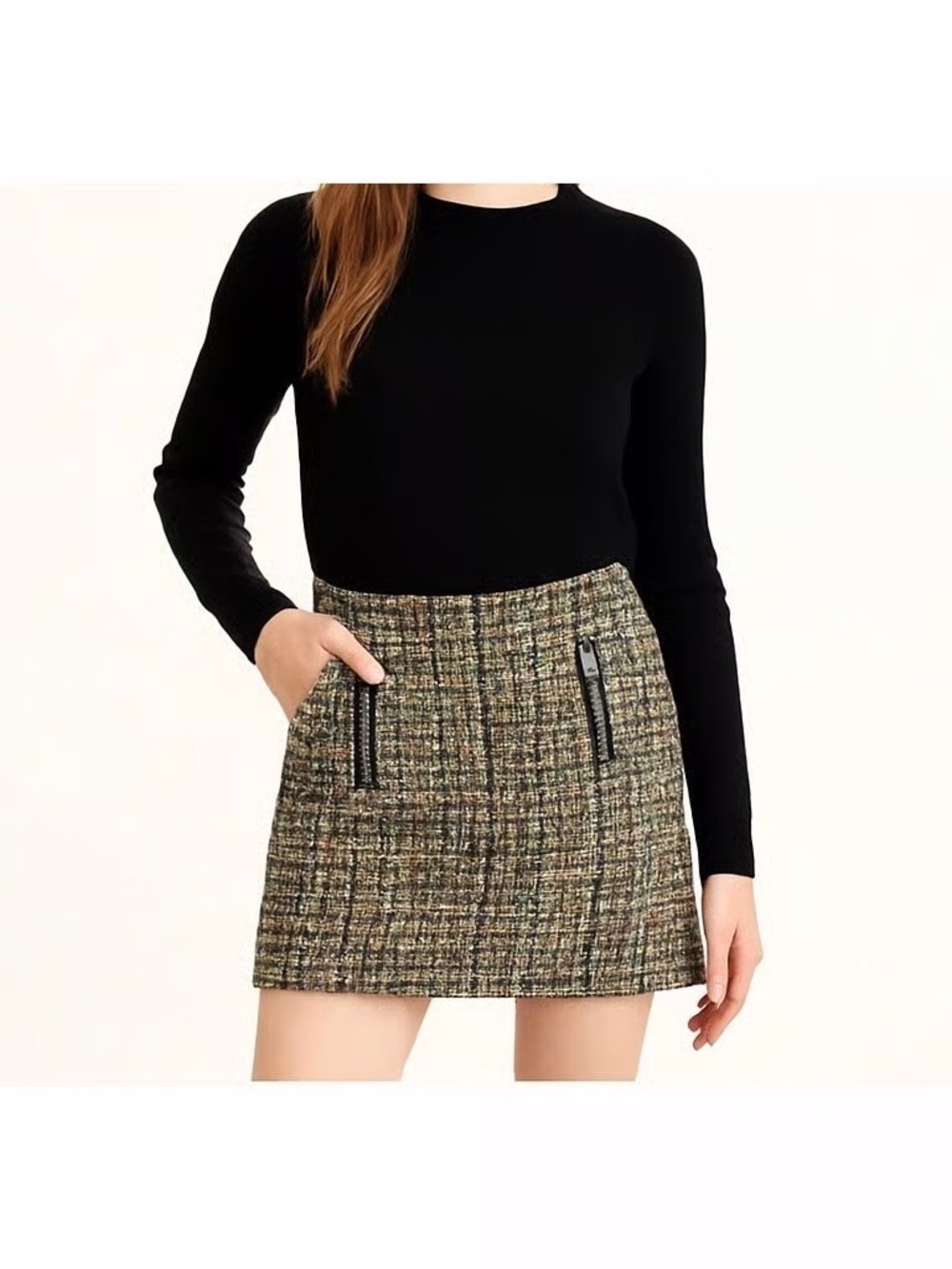 Jcrew Tweed Mini Skirt with Zip Pocket Detail